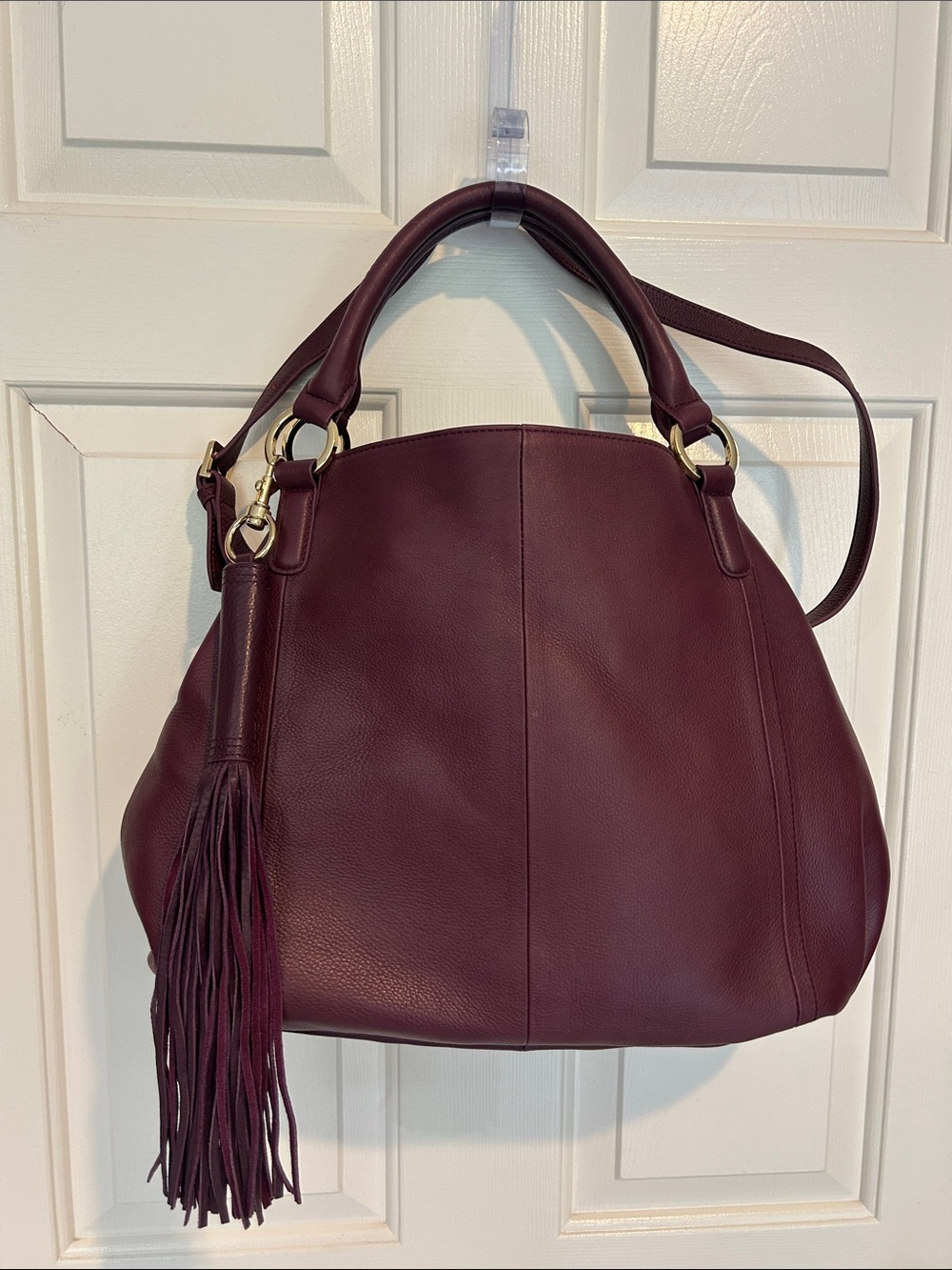 G.I.L.I. Plum Purple Leather Hobo Bag with Tassel